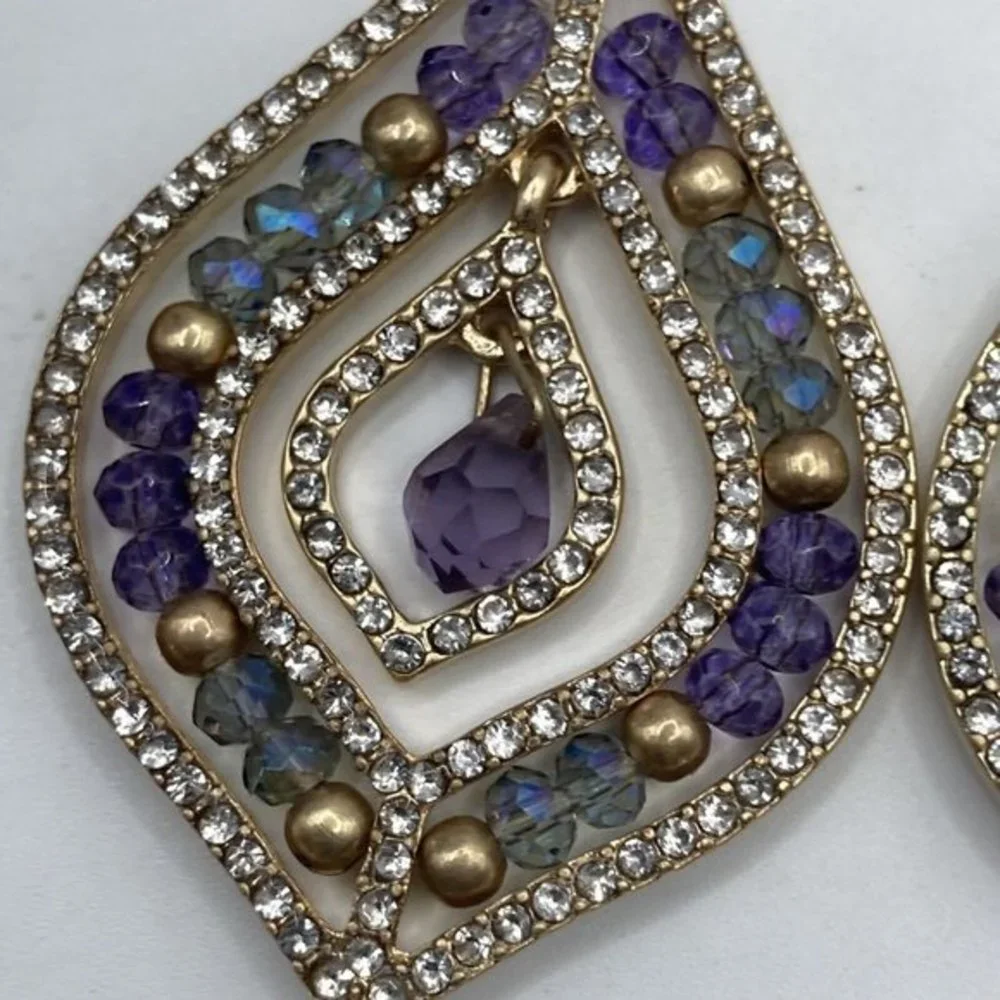 Lonna & Lilly beaded chandelier Pave Crystals Gold Tone Purple Drop ‎  EARRINGS